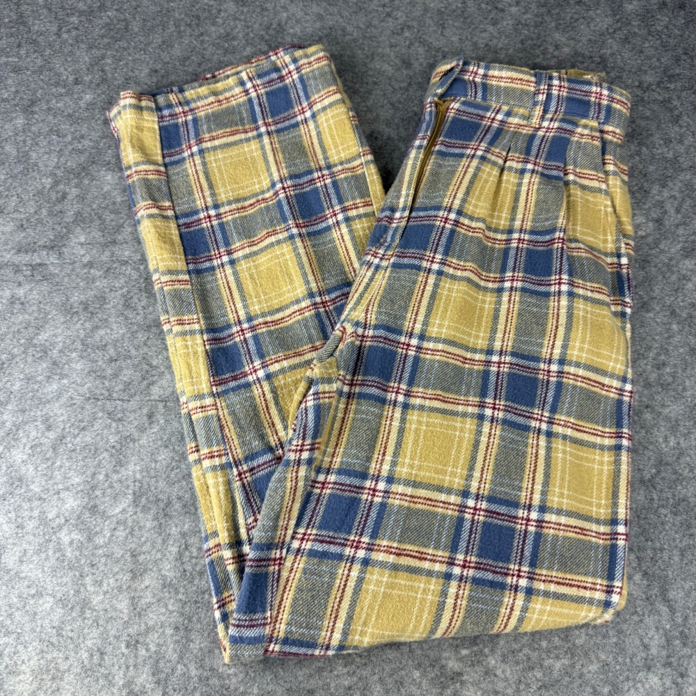 Obey Organic Cotton Plaid Pleated Pants Yellow Blue Trousers Size 26 ASOS